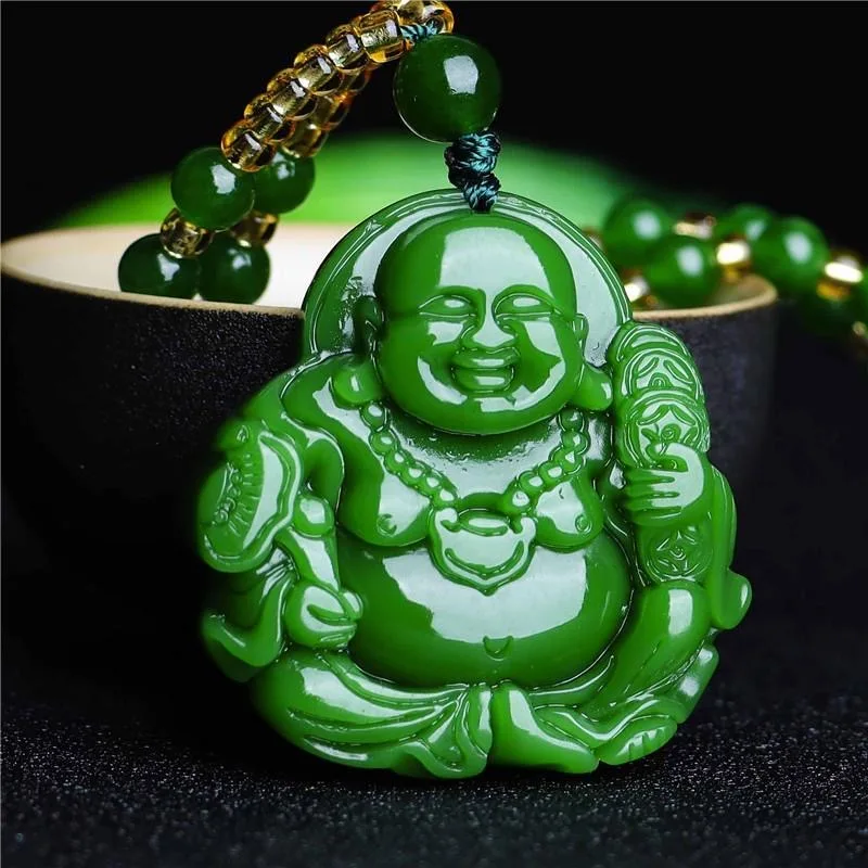 Men'S Fashion Jewelry - Chinese Green Jade Maitreya Buddha Pendant