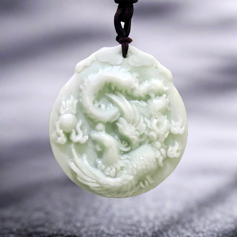 Men'S Fashion Jewelry - Natural Real Jade Phoenix Pendant Necklace