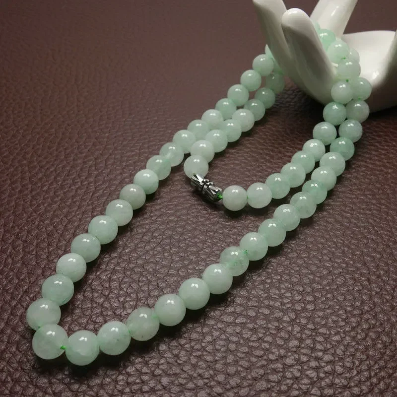 Men'S Fashion Jewelry - 8-10mm Green A Emerald Beads Necklace