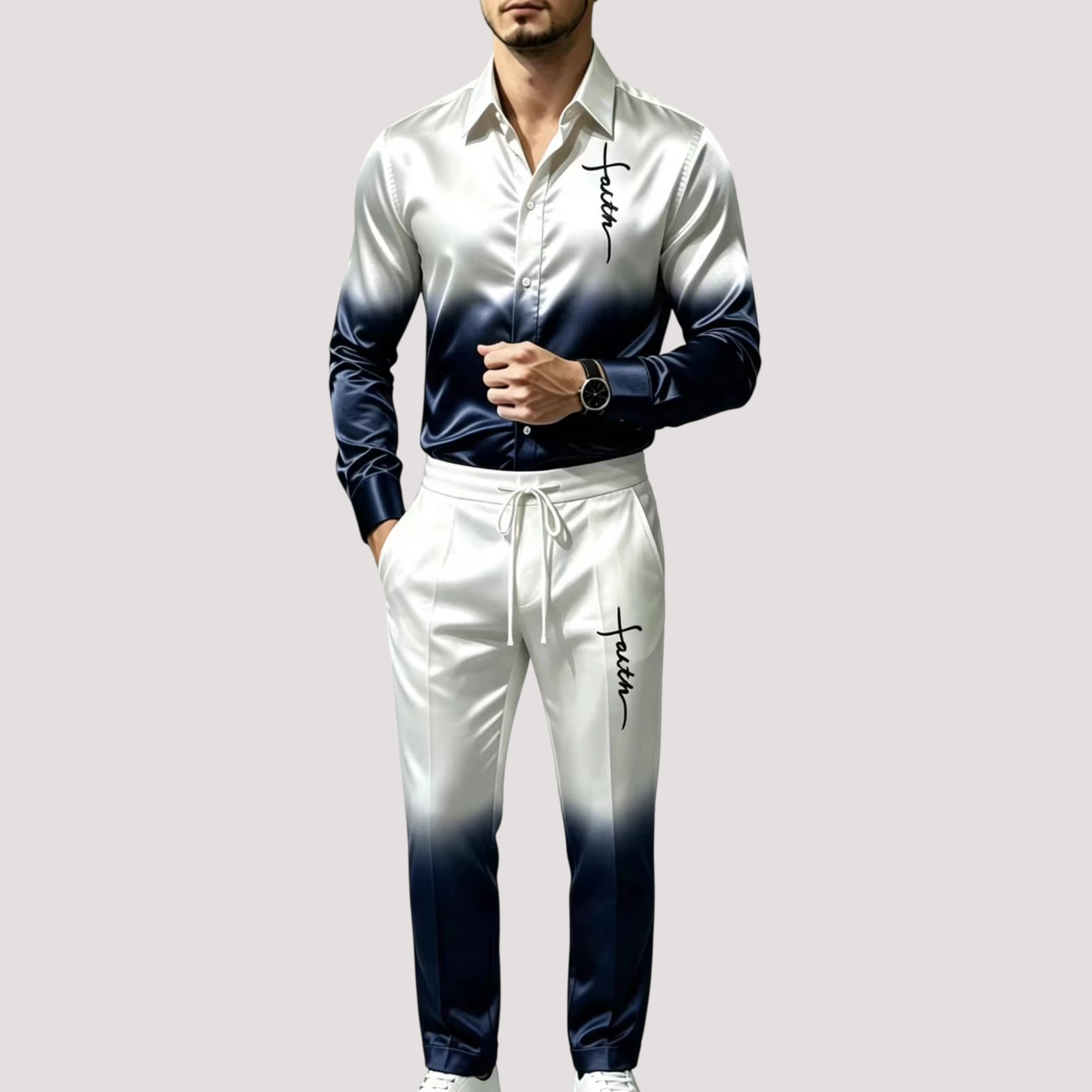 Mens Fashion Suits - Men's Satin Silk Sports Suit Two-Piece