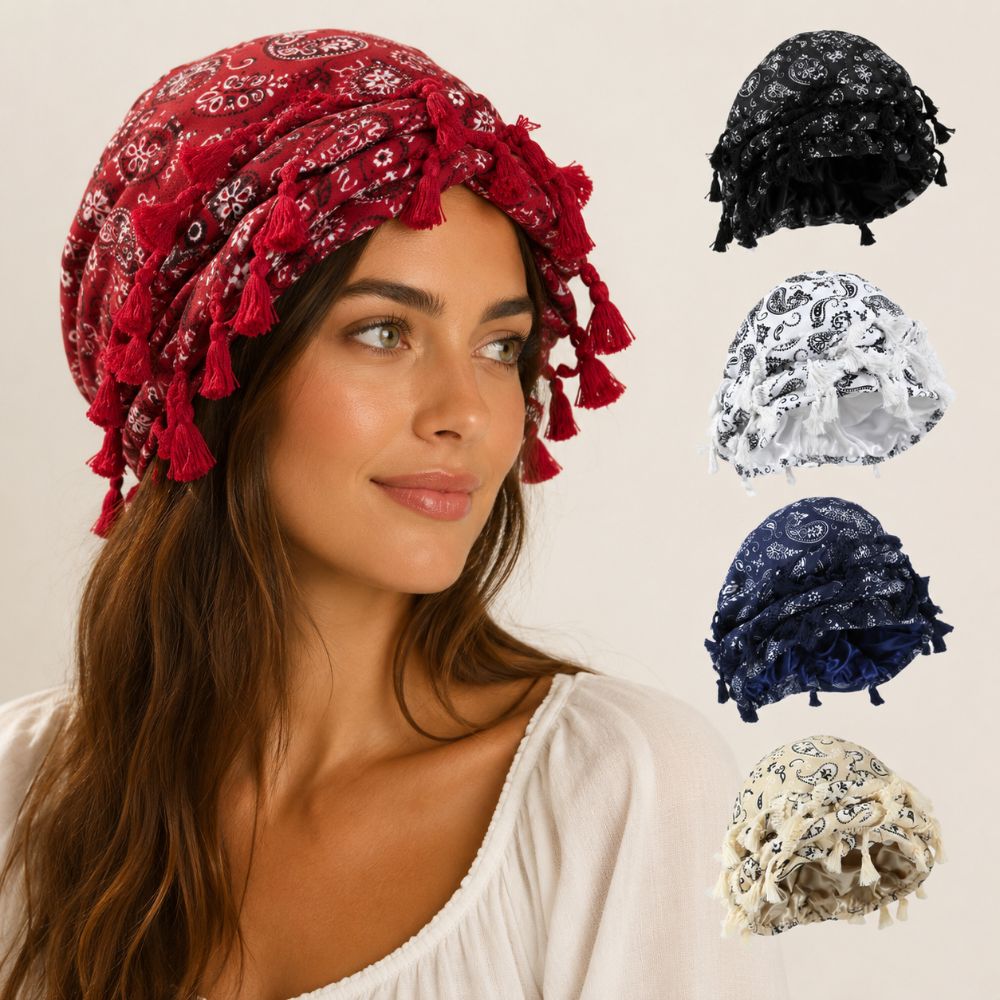 Men'S Fashion Head Scarf - Vintage Satin Twist Head Wraps Cashew