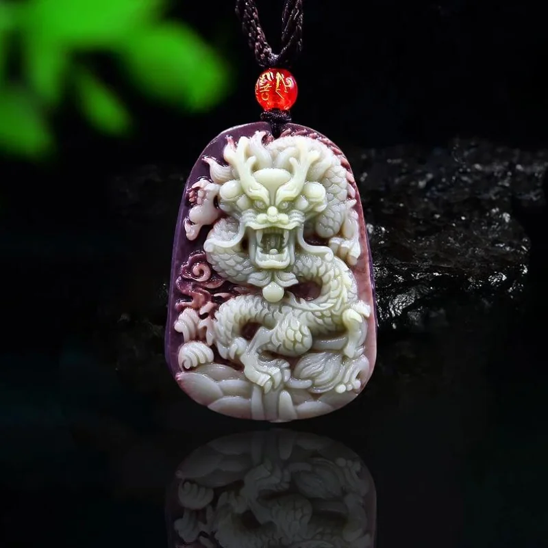 Men'S Fashion Jewelry - Purple Robe Jade Dragon Pendant Necklace