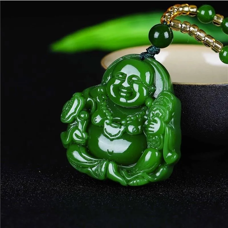 Chinese Green Jade Maitreya Bu - Men'S Fashion Jewelry 评论和价格