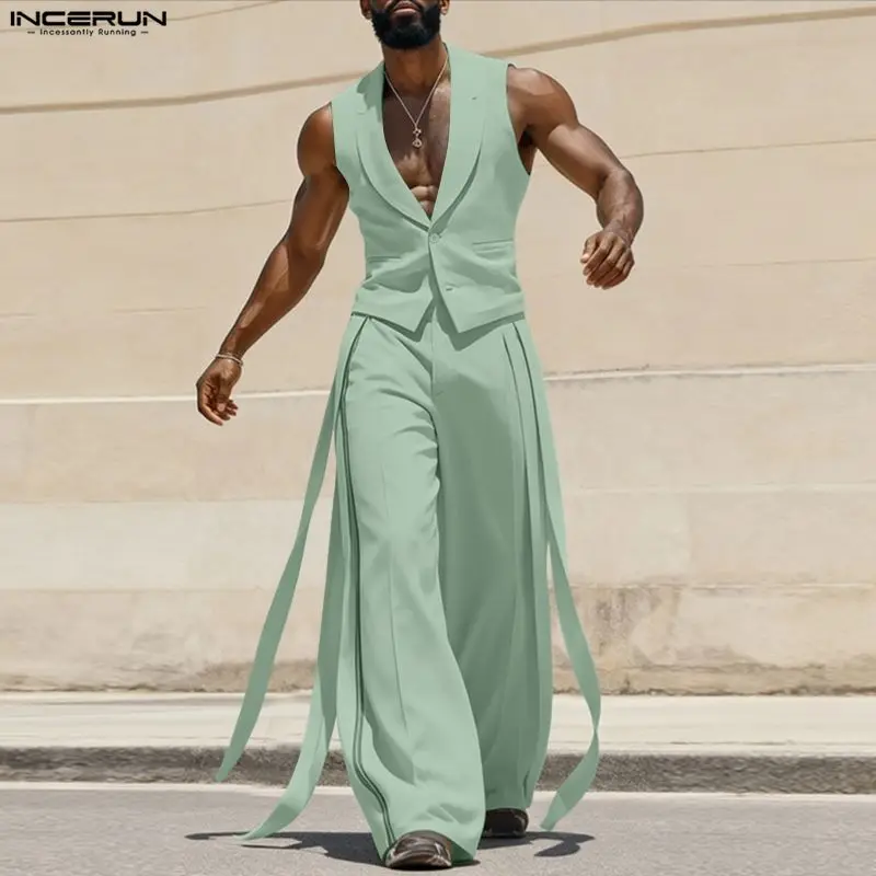 INCERUN Men Sets Solid Color V - Mens Fashion Suits 评论和价格