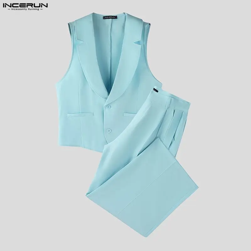 INCERUN Men Sets Solid Color V - Mens Fashion Suits 评论和价格