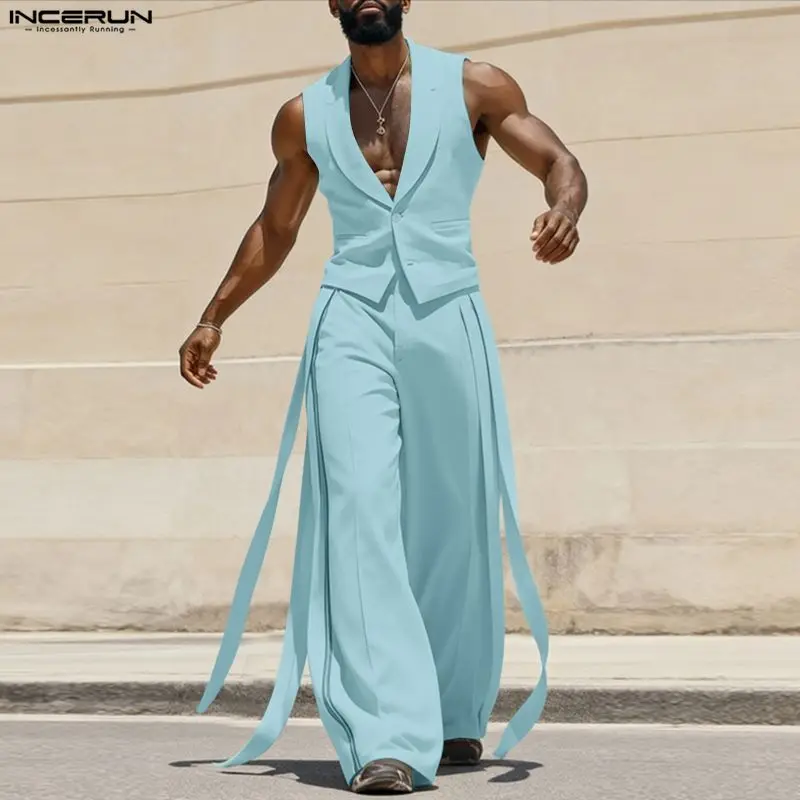 INCERUN Men Sets Solid Color V - Mens Fashion Suits 评论和价格