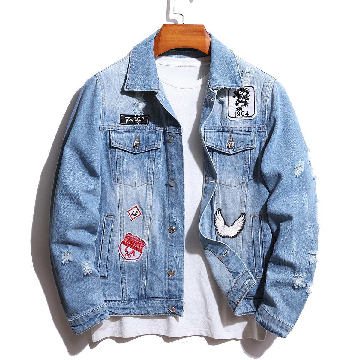 Vintage Men's Ripped Baggy Win - Denim Jacket Vintage 评论和价格