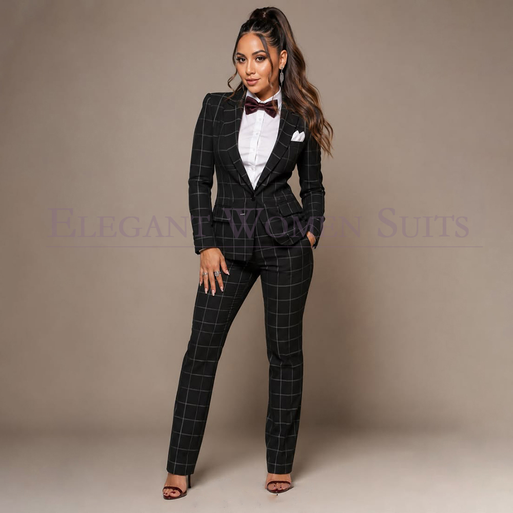 Black Check Women's Suits Fash - Men'S Fashion All Black Outfit 评论和价格