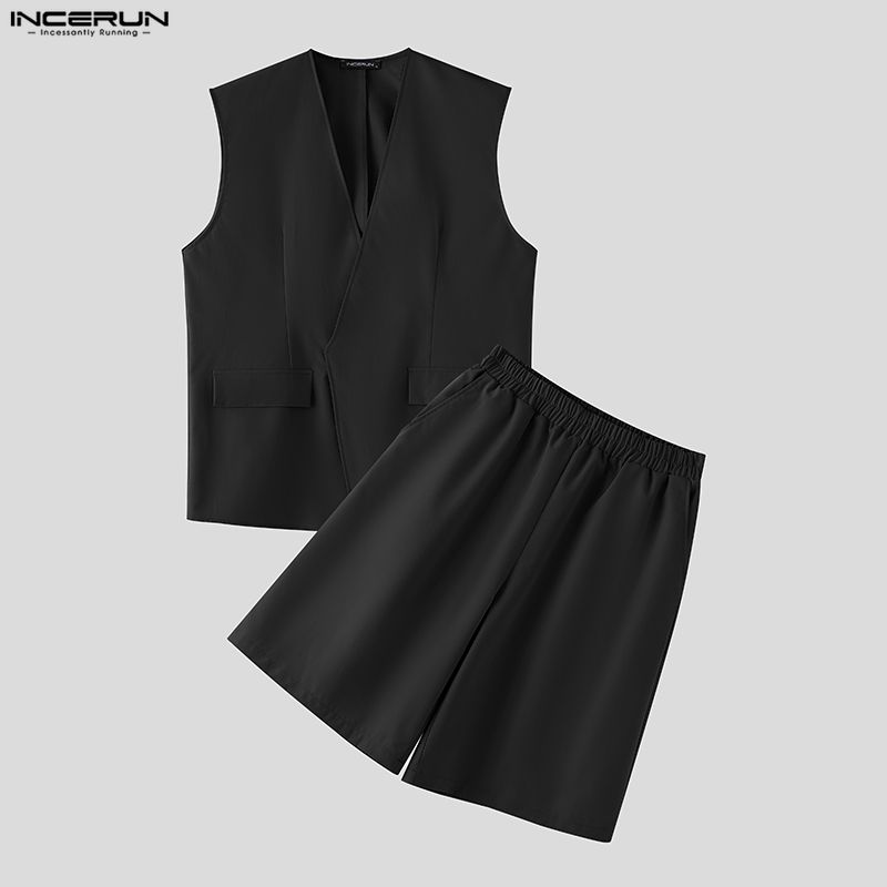 INCERUN Men Sets Solid Color V - Mens Fashion Suits 评论和价格